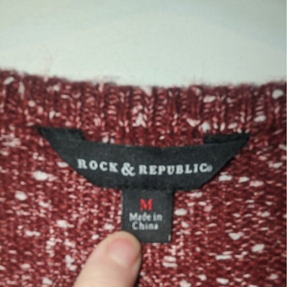 Rock & Republic Women’s Medium Pullover Maroon and White Speckled Sweater - Picture 4 of 6